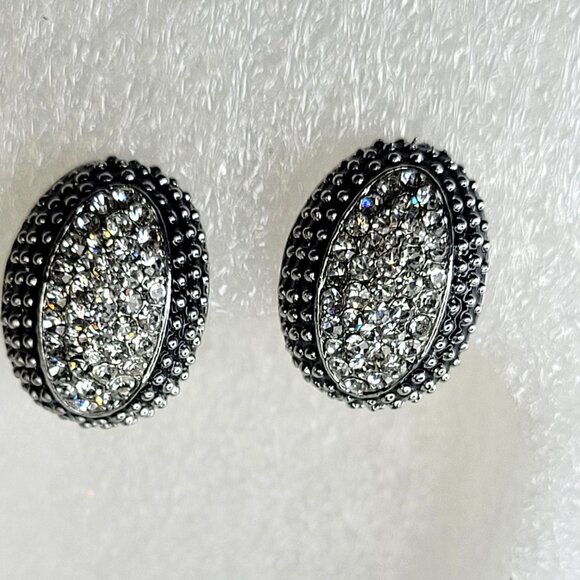 Silver and Black Clip Ons earrings - Picture 1 of 5